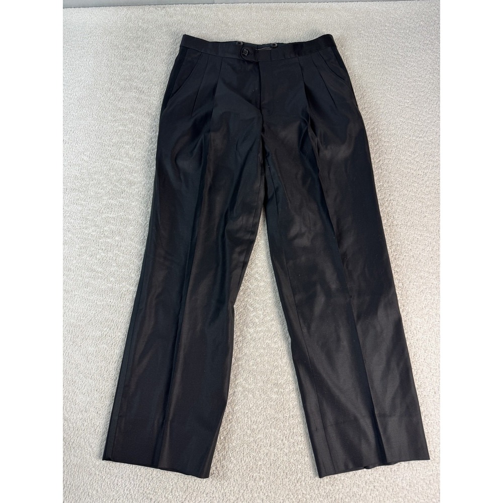 Hickey Freeman Dress Pants Mens 36x29 Black Pleated Wool Formal Trousers Classic